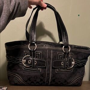 Coach Soho Black Jacquard and Leather Satchel